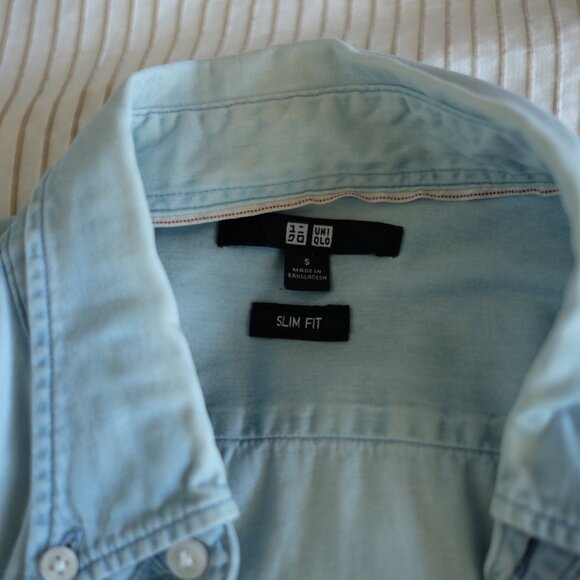 Denim Blue Uniqlo Button Up Shirt - Small - Picture 2 of 3